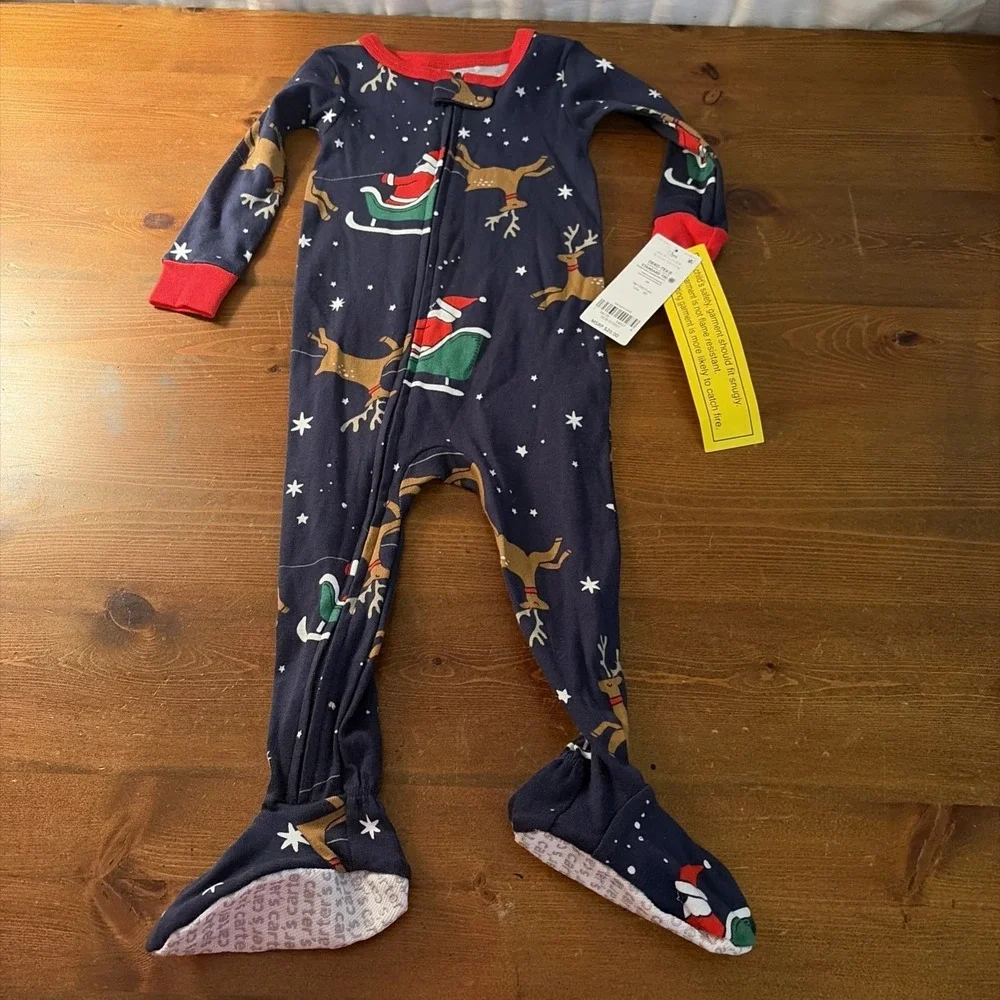 Carter's Blue Reindeer Snug Fit Footie Pajama-Size 12 months‎ NEW $20